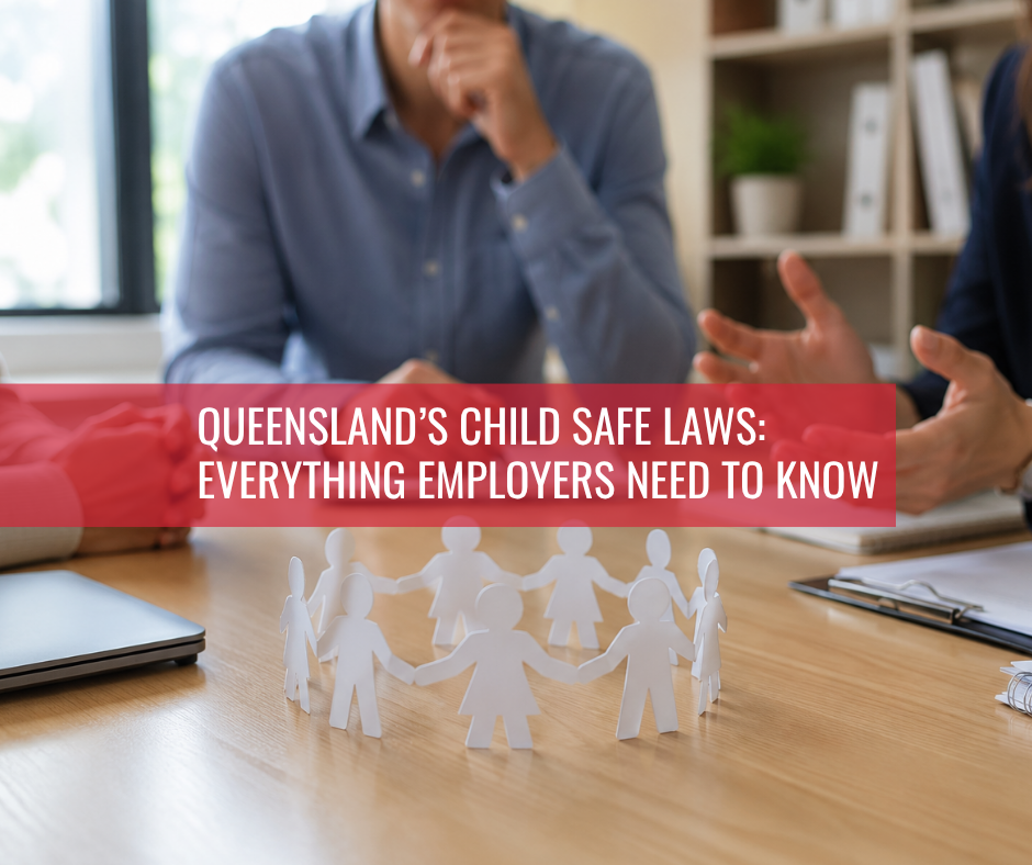 HR professionals discussing Queensland Child Safe Laws, Child Safe Standards and employer compliance requirements.