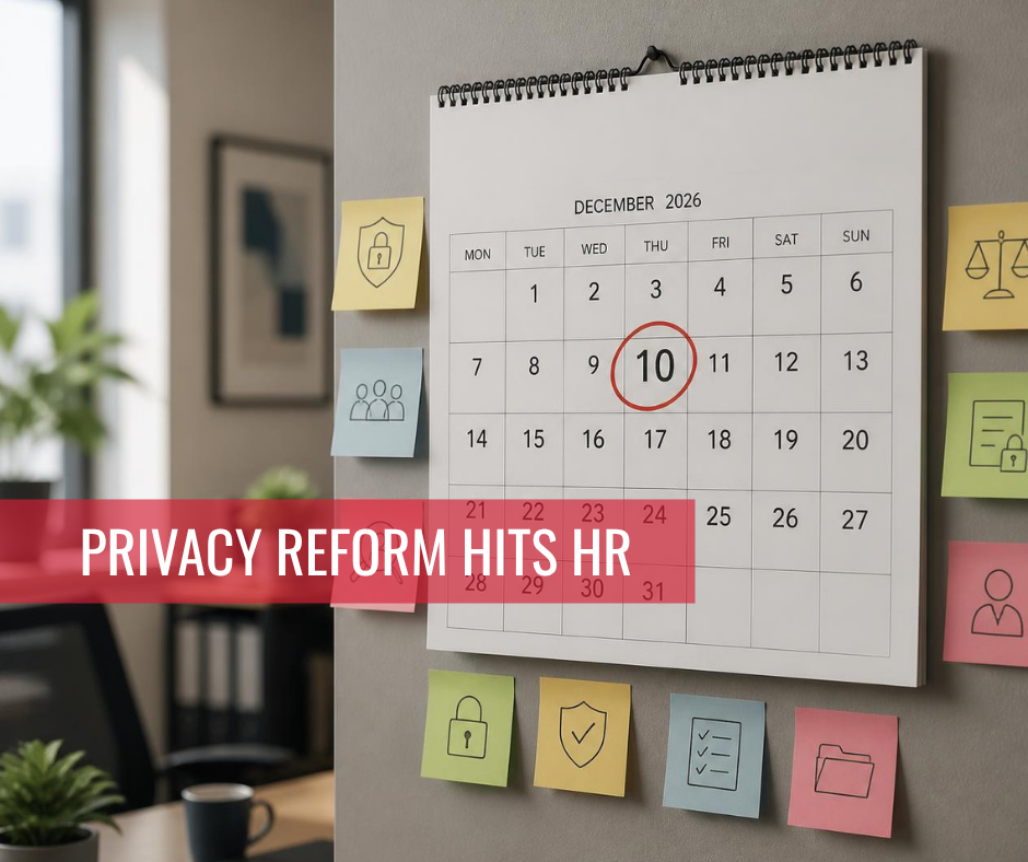 Featured image for Privacy Reform Hits HR showing a December 2026 calendar with 10 December highlighted alongside privacy, security and compliance symbols.