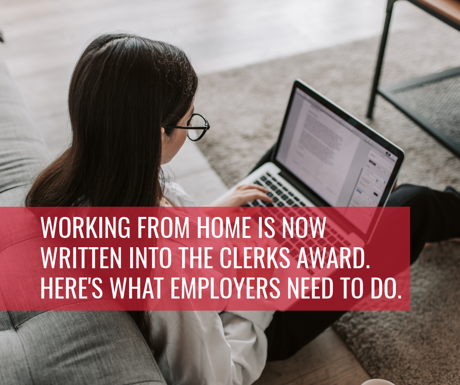 Woman working from home on a laptop, illustrating the new Clerks Award working from home arrangements and employer compliance obligations in Australia.